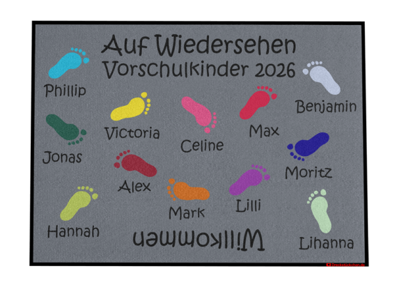 Dreckstückchen: Kindergarten Abschiedsfussmatte Füße einzeln N90x65 Entwurf C | Dreckstückchen Fußmatten Fußmatte: Kindergarten Abschiedsfussmatte Füße einzeln N90x65 Entwurf C