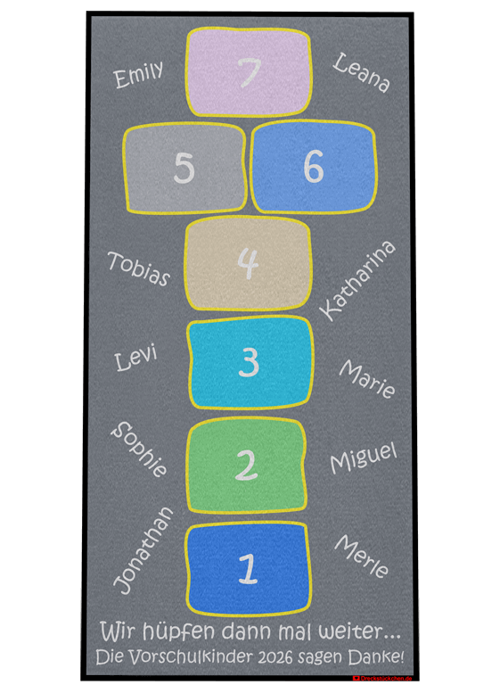 Dreckstückchen: Kindergarten Abschiedsfussmatte Hüpffeld N75x150 Entwurf G | Dreckstückchen Fußmatten Fußmatte: Kindergarten Abschiedsfussmatte Hüpffeld N75x150 Entwurf G