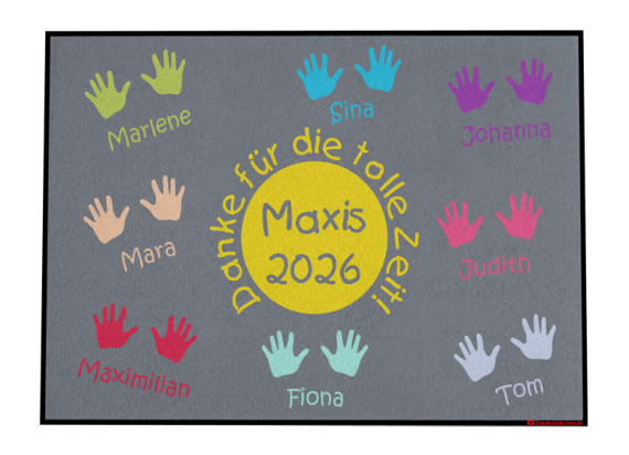 Fußmatte: Kindergarten-Abschiedsfussmatte Maxis Kreis mittig N100x70 Entwurf D