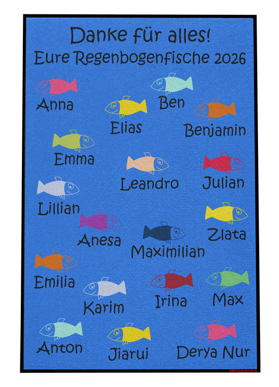 Dreckstückchen: Kindergarten Abschiedsfussmatte Fische N80x120 Entwurf K | Dreckstückchen Fußmatten Fußmatte: Kindergarten Abschiedsfussmatte Fische N80x120 Entwurf K