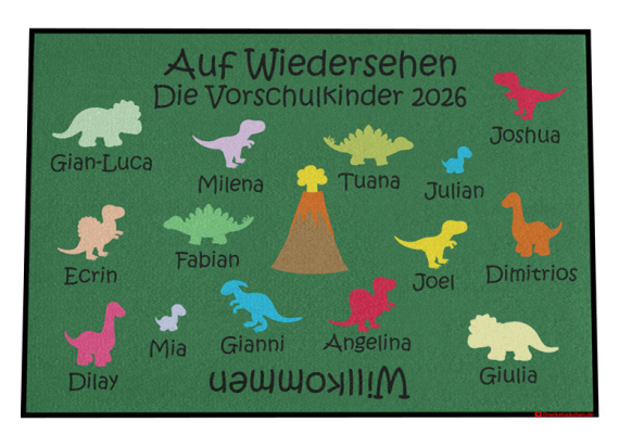 Dreckstückchen: Kindergarten Abschiedsfussmatte Dinos N120x80 Entwurf M | Dreckstückchen Fußmatten Fußmatte: Kindergarten Abschiedsfussmatte Dinos N120x80 Entwurf M