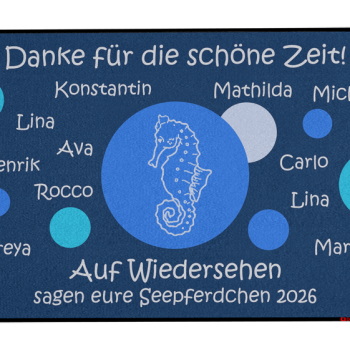 Dreckstückchen: Kindergarten Abschiedsfussmatte Seepferdchen N100x70 Entwurf L | Dreckstückchen Fußmatten Fußmatte: Kindergarten Abschiedsfussmatte Seepferdchen N100x70 Entwurf L