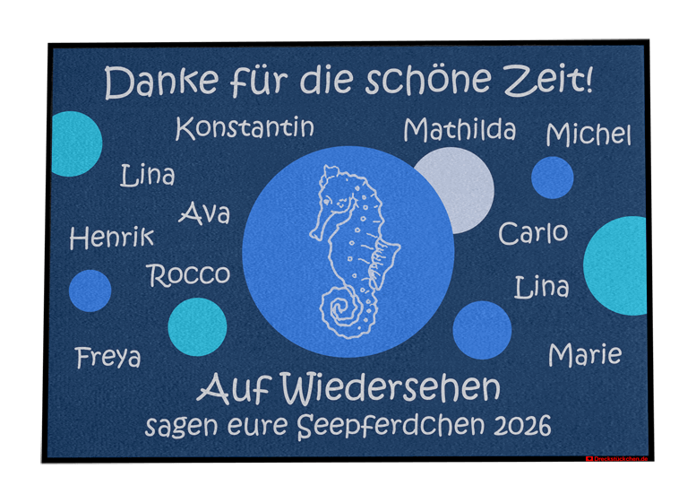 Dreckstückchen: Kindergarten Abschiedsfussmatte Seepferdchen N100x70 Entwurf L | Dreckstückchen Fußmatten Fußmatte: Kindergarten Abschiedsfussmatte Seepferdchen N100x70 Entwurf L