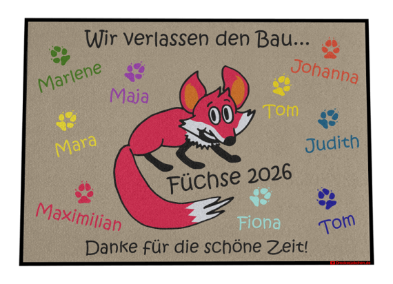 Dreckstückchen: Kindergarten Abschiedsfussmatte Fuchs N90x65 Entwurf N | Dreckstückchen Fußmatten Fußmatte: Kindergarten Abschiedsfussmatte Fuchs N90x65 Entwurf N