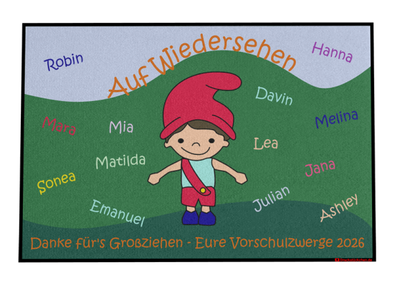 Fußmatte: Kindergarten Abschiedsfussmatte Zwerg N120x80 Entwurf O
