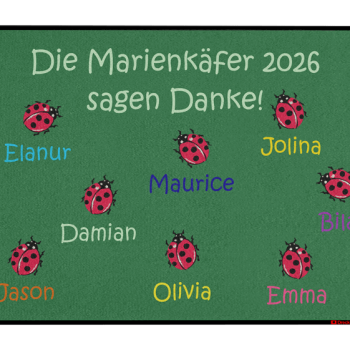 Dreckstückchen: Kindergarten Abschiedsfussmatte Marienkäfer N90x65 Entwurf V | Dreckstückchen Fußmatten Fußmatte: Kindergarten Abschiedsfussmatte Marienkäfer N90x65 Entwurf V