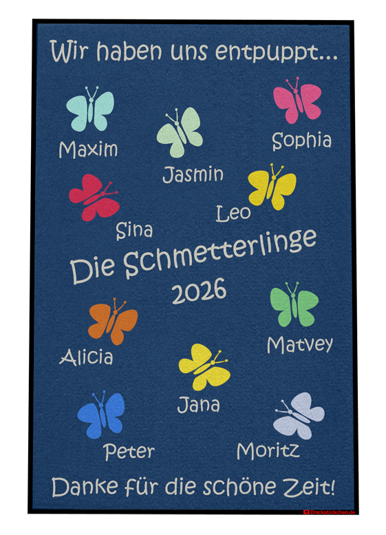 Dreckstückchen: Kindergarten Abschiedsfussmatte Schmetterlinge N80x120 Entwurf U | Dreckstückchen Fußmatten Fußmatte: Kindergarten Abschiedsfussmatte Schmetterlinge N80x120 Entwurf U