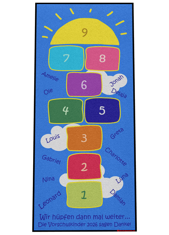 Kindergarten Abschiedsfussmatte Hüpffeld 9 Felder Regenbogen N75x175 Entwurf G | Dreckstückchen Fußmatten Fußmatte Kindergarten Abschiedsfussmatte Hüpffeld 9 Felder Regenbogen N75x175 Entwurf G