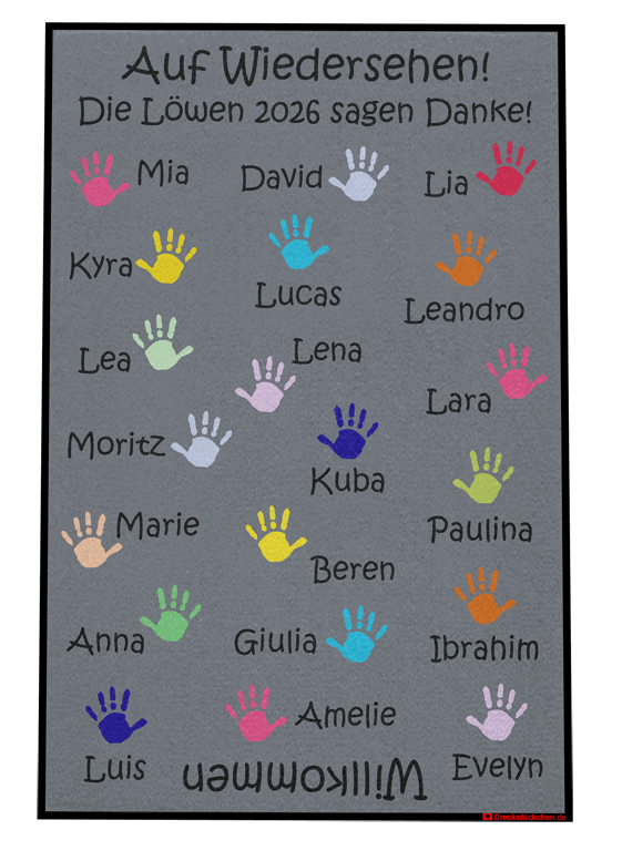 Dreckstückchen Kindergarten Abschiedsfussmatte Handabdruck 80x120 Entwurf Z | Dreckstückchen Fußmatten Fußmatte Kindergarten Abschiedsfussmatte Handabdruck 80x120 Entwurf Z