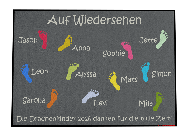 Dreckstückchen: Kindergarten Abschiedsfussmatte Fußabdruck N100x70 Entwurf AA | Dreckstückchen Fußmatten Fußmatte: Kindergarten Abschiedsfussmatte Fußabdruck N100x70 Entwurf AA