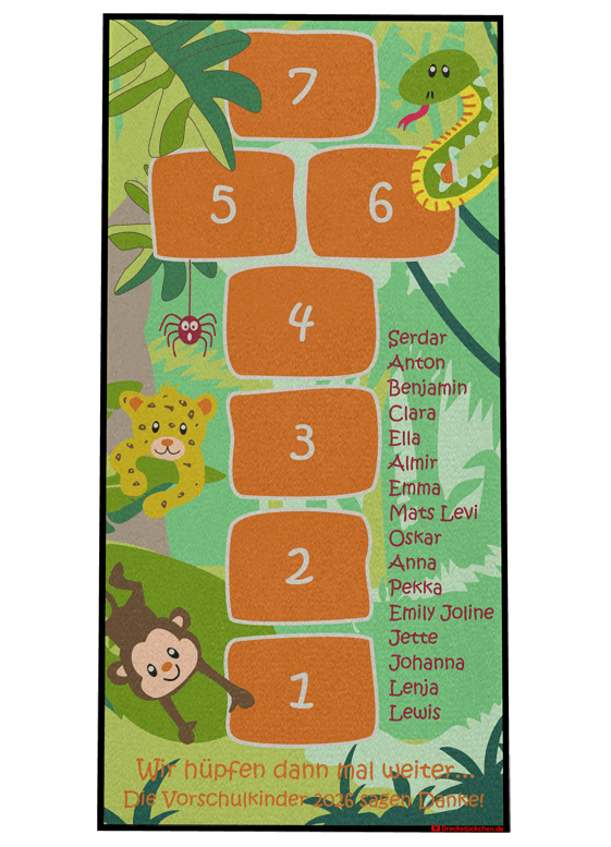 Dreckstückchen: Kindergarten Abschiedsfussmatte Hüpffeld Dschungel N75x150 Entwurf G | Dreckstückchen Fußmatten Fußmatte: Kindergarten Abschiedsfussmatte Hüpffeld Dschungel N75x150 Entwurf G