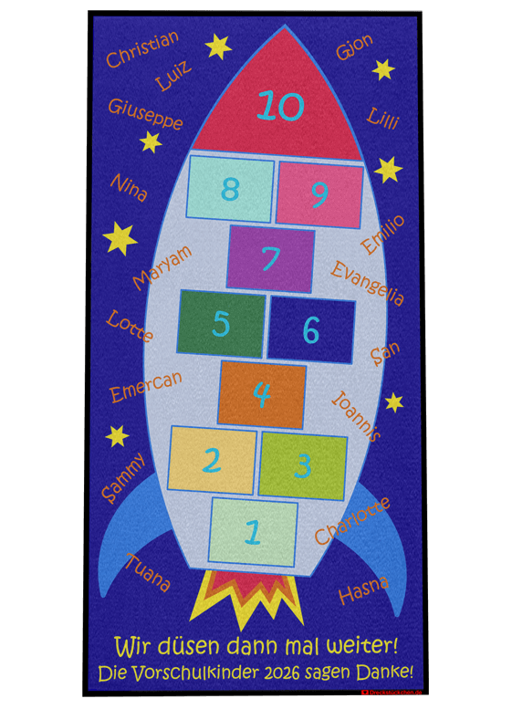 Dreckstückchen Kindergarten Abschiedsfussmatte Hüpffeld Rakete 75x150 Entwurf G | Dreckstückchen Fußmatten Fußmatte Kindergarten Abschiedsfussmatte Hüpffeld Rakete 75x150 Entwurf G